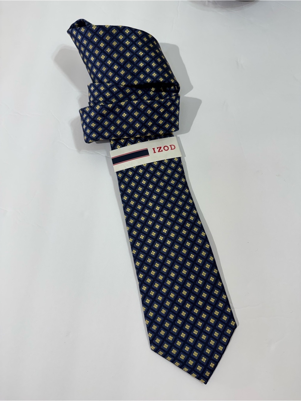 Izod Navy and Yellow Geometric Silk Tie - Picture 5 of 5